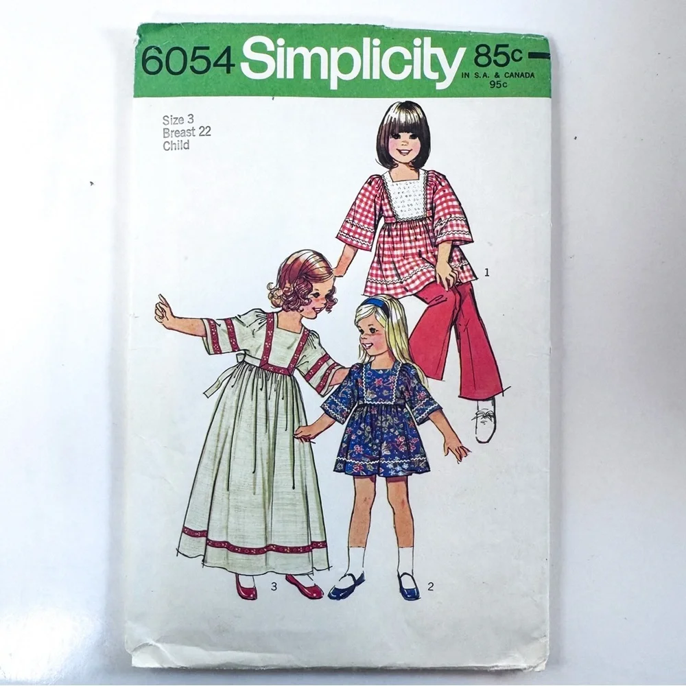 3/$20 Simplicity 6054 Vintage Child’s Caftan Dress & Top Pattern (Size 3)